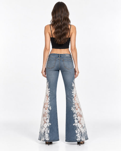 Ivory Bloom Flare Jeans back on model