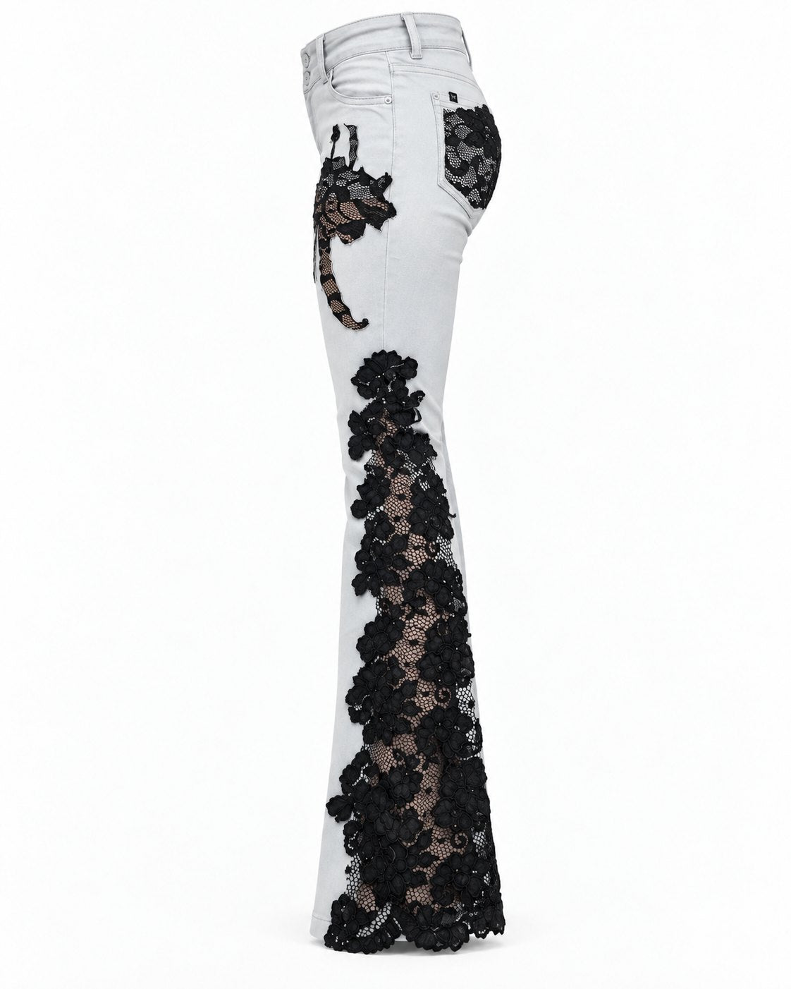 Noir Lace Flare Jeans lace panel detail