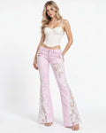 Rose Lace Flare Jeans front on model