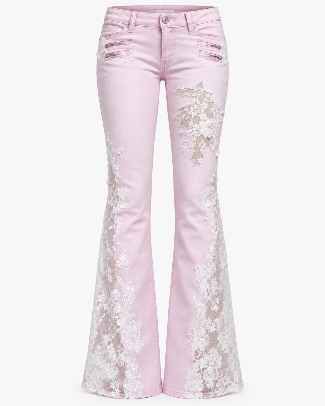 Rose Lace Flare Jeans flat front