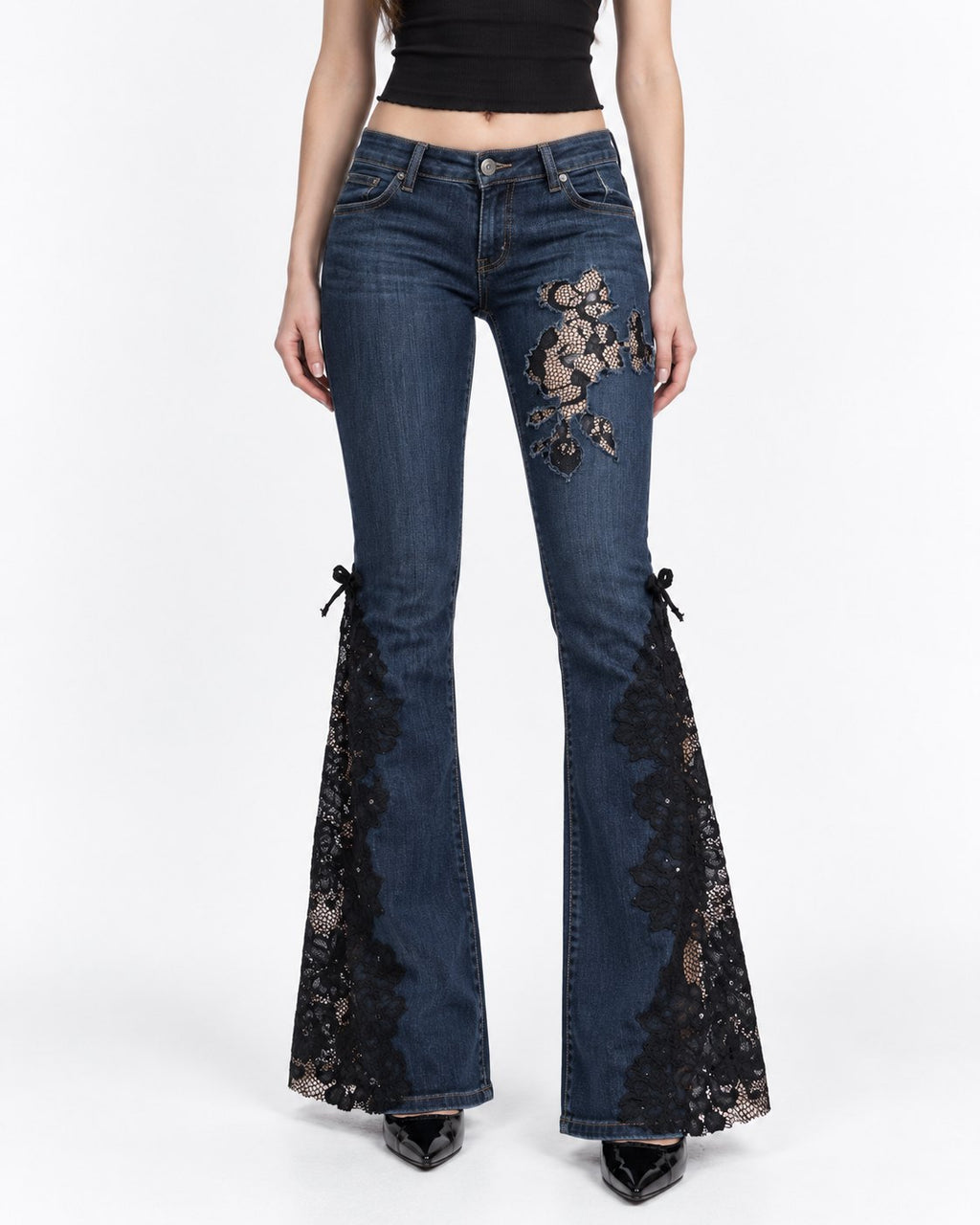 Midnight Lace Flare Jeans front on model