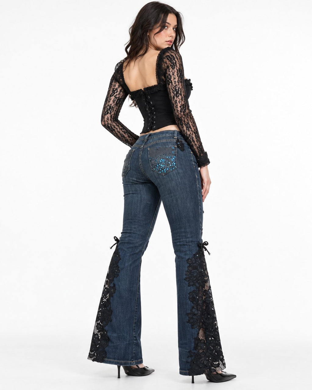 Midnight Lace Flare Jeans lace detail